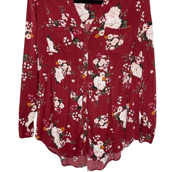 ❄️3/$18 TORRID Burgundy Floral Long Sleeve Blouse, Large - Picture 4 of 10